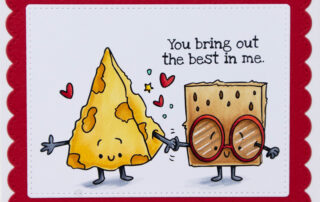 Friendship card inspiration & Copic colouring video featuring Stamping Bella Spec-Tacular Cheese & Crackers and Spec-Tacular Together Sentiment Set rubber stamps.