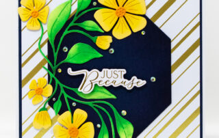 Handmade card inspiration featuring Spellbinders Fresh Picked Buttercups and Hexi-Gem die sets and Pinkfresh Studios press plate.