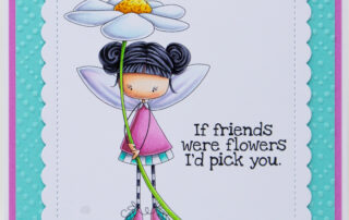 Card inspiration & Copic colouring video featuring Stamping Bella Whimsabella DaisyDream fairy & Hello Spring Sentiment Set rubber stamps.