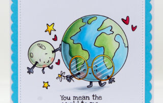 Handmade card inspiration & Copic colouring video featuring Stamping Bella Spec-Tacular Earth & Moon and Spec-Tacular Together Sentiment Set rubber stamps.