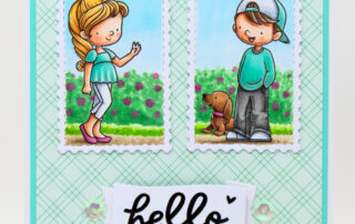 Postage collage card inspiration featuring Sweet November Stamps Postage Pals clear stamp sets.
