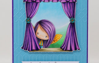 Handmade scene card inspiration featuring Stamping Bella Whimsabella FlitterFly, Window & Celebrate & Congratulate Sentiment Set rubber stamps.