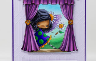 Handmade scene card inspiration featuring Stamping Bella Whimsabella PetalShimmer, Window & Happy Birthday To You Sentiment Set rubber stamps.