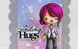 Card inspiration & Copic marker colouring video featuring The Greeting Farm Miss Anya Jeans clear stamp set.