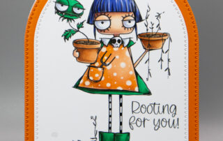 Handmade card inspiration & Copic colouring video featuring Stamping Bella Oddball Gardener & Garden Sentiment rubber stamps.