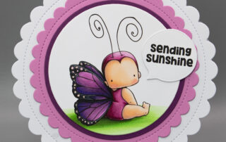 Handmade card inspiration & Copic colouring video featuring Stamping Bella Butterfly Baby and Beach Vibes Sentiment Set rubber stamps.