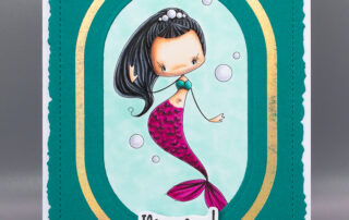 Handmade card inspiration & Copic colouring video featuring Stamping Bella Whimsabella Mermaid Bubble Bliss and Mermazing Sentiment Set rubber stamps.