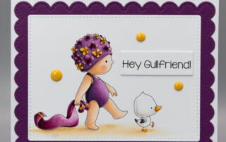 Handmade card inspiration & Copic colouring video featuring Stamping Bella Beach Bundle Girl with a Seagull & Beach Vibes Sentiment Set rubber stamps from the Summer 2025 release.