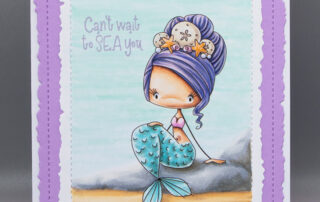 Handmade card inspiration & Copic colouring video featuring Stamping Bella Whimsabella Mermaid Serene SeaStar and Mermazing Sentiment Set rubber stamps.