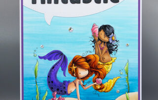 Handmade Copic marker coloured scene card inspiration featuring Stamping Bella Tiny Townie Mermaid and Under the Sea rubber stamp sets!