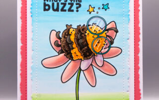 Handmade card inspiration & Copic colouring video featuring Stamping Bella Buzzy Bee Snoozing and Buzzy Bee Sentiment Set rubber stamps.