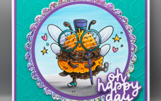 Handmade card inspiration & Copic colouring video featuring Stamping Bella Buzzy Bee Tap Dancing rubber stamp.