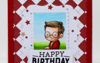 Postage collage card inspiration featuring Sweet November Stamps Postage Pals clear stamp sets, coloured using Copic markers.