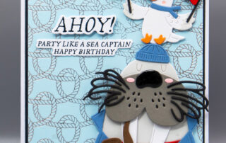 Handmade card inspiration featuring Spellbinders June 2025 Club of the Month "Shipmates" Small Die Set, "Harbor Weave" BetterPress plate & "Anchors Away" clear stamp and die set.