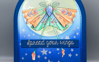 Handmade card inspiration & Copic colouring video featuring Stamping Bella Lunar Petal Moth rubber stamp set.