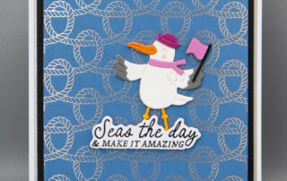 Handmade card inspiration featuring Spellbinders June 2025 Club of the Month "Shipmates" Small Die Set, "Harbor Weave" BetterPress plate & "Anchors Away" clear stamp and die set.