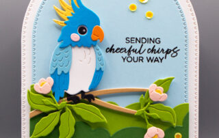 Handmade card inspiration featuring Spellbinders Cheerful Chirps collection products: Flying High die set, Spread Your Wings Sentiments stamp set.