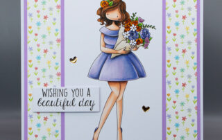 Handmade card inspiration & Copic colouring video featuring Stamping Bella Curvy Girl Can Buy Herself Flowers rubber stamp.