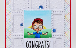 Postage collage card inspiration featuring Sweet November Stamps Postage Pals clear stamp sets, coloured using Copic markers.