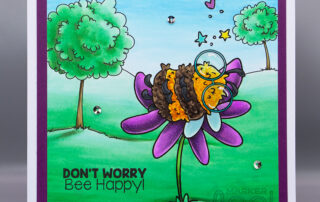 Marker coloured scene card inspiration featuring Stamping Bella Buzzy Bee Snoozing, Summer Backdrop & Buzzy Bee Sentiment Set rubber stamps.