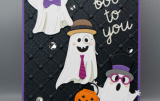 Handmade die cut Halloween card inspiration featuring the Simon Hurley Spooktacular Boo Crew etched die set from Spellbinders Paper Arts.