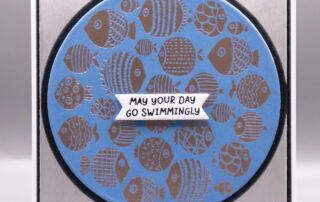 Handmade hot foiled card inspiration featuring Spellbinders August Club of the Month Fish Parade BetterPress plate.