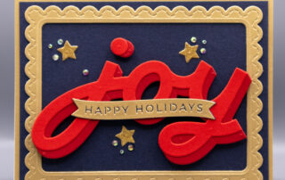 Handmade die cut Christmas card inspiration featuring the Yana Smakula City Holiday Collection Shadow Joy etched die set from Spellbinders Paper Arts.