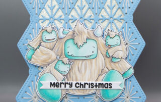 Handmade Christmas card inspiration & Copic marker colouring video featuring Stamping Bella Little Cutie Yetis rubber stamp & a Spellbinders stitching die!