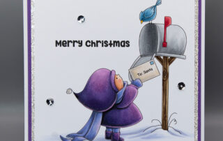 Handmade card inspiration & Copic marker colouring video featuring Stamping Bella Bundle Girl Sending a Letter to Santa rubber stamp.