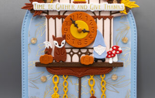 Handmade die cut card inspiration featuring the Cuckoo Cottage collection etched die set Harvest Time add on die set & press plate set from Spellbinders Paper Arts.