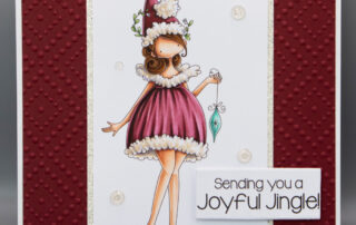Christmas card inspiration & Copic marker colouring video featuring Stamping Bella Curvy Girl Feels Festive rubber stamp.