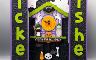 Halloween die cut card inspiration featuring Cuckoo Cottage collection etched die sets & press plate set from Spellbinders Paper Arts.