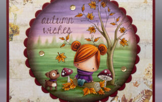 Handmade card inspiration & Copic marker colouring video featuring Stamping Bella Little Cutie Autumn in the Woods rubber stamp.