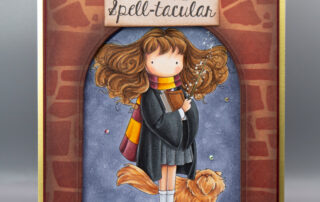 Handmade card inspiration & Copic marker colouring video featuring Stamping Bella Tiny Townie Witch in Training with Cat rubber stamp.