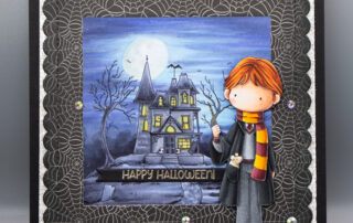 Handmade card inspiration & Copic marker colouring video featuring Stamping Bella Tiny Townie Wizard in Training with Mouse rubber stamp.