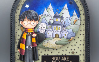 Handmade card inspiration & Copic marker colouring video featuring Stamping Bella Tiny Townie Wizard in Training with Owl rubber stamp.