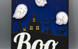 Halloween card inspiration & Copic marker colouring video featuring Sweet November Stamps Bitty Boos clear stamp set.