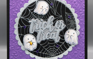 Halloween card inspiration & Copic marker colouring video featuring Sweet November Stamps Bitty Boos clear stamp set.