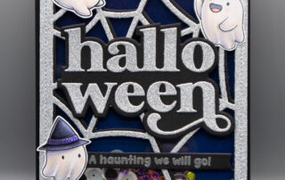 Halloween shaker card inspiration & Copic marker colouring video featuring Sweet November Stamps Bitty Boos clear stamp set & Shaker Mix.