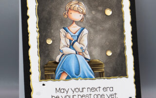 Card inspiration & Copic marker colouring video featuring Stamping Bella Uptown Girl loves her Cardigan rubber stamp.