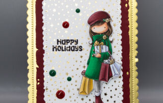 Card inspiration & Copic marker colouring video featuring Stamping Bella Tiny Townie Maisie goes Gift Shopping rubber stamp.