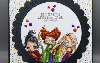 Card inspiration & Copic marker colouring video featuring Stamping Bella Oddball Witchy Sistahs rubber stamps.