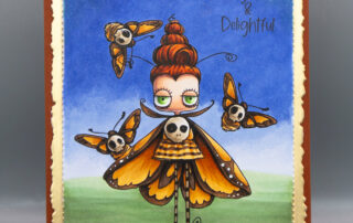 Halloween card inspiration featuring Stamping Bella Oddball Moth rubber stamp set coloured using Copic markers.