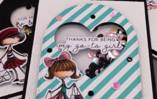 Shaker card inspiration featuring Spellbinders November 2025 Club of the Month Clear Stamp & Die of the Month Go-To Girl!