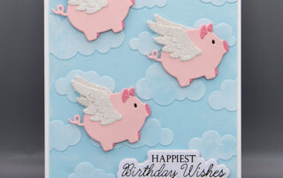 Cute card inspiration featuring Spellbinders November 2025 Club of the Month Deluxe Caboodle Bonus Add-On When Pigs Fly die set.