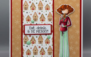 Christmas card inspiration & Copic marker colouring video featuring Stamping Bella Uptown Girl Poppy loves Gingerbread rubber stamp.