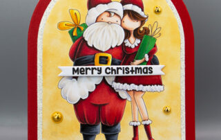 Christmas card inspiration & Copic marker colouring video featuring Stamping Bella Curvy Girl loves Santa rubber stamp.