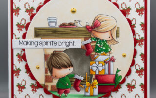 Christmas card inspiration & Copic marker colouring video featuring Stamping Bella Little Cutie Kids Hanging Christmas Stockings rubber stamp.