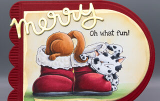 Christmas card inspiration & Copic marker colouring video featuring Stamping Bella Kittens in Boots rubber stamp.