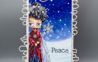 Christmas tag inspiration featuring Stamping Bella Oddball Winter Fairy rubber stamp coloured using Copic markers.